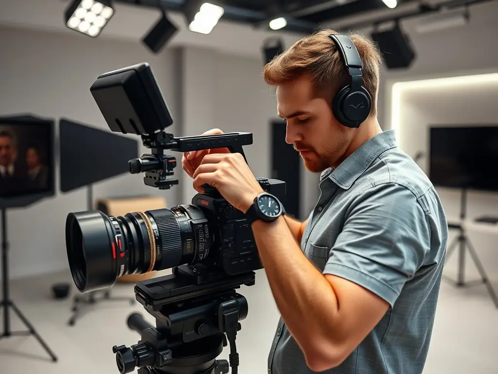 A professional camera setup capturing a live event with streaming interface overlay, highlighting enbex's live streaming solutions.