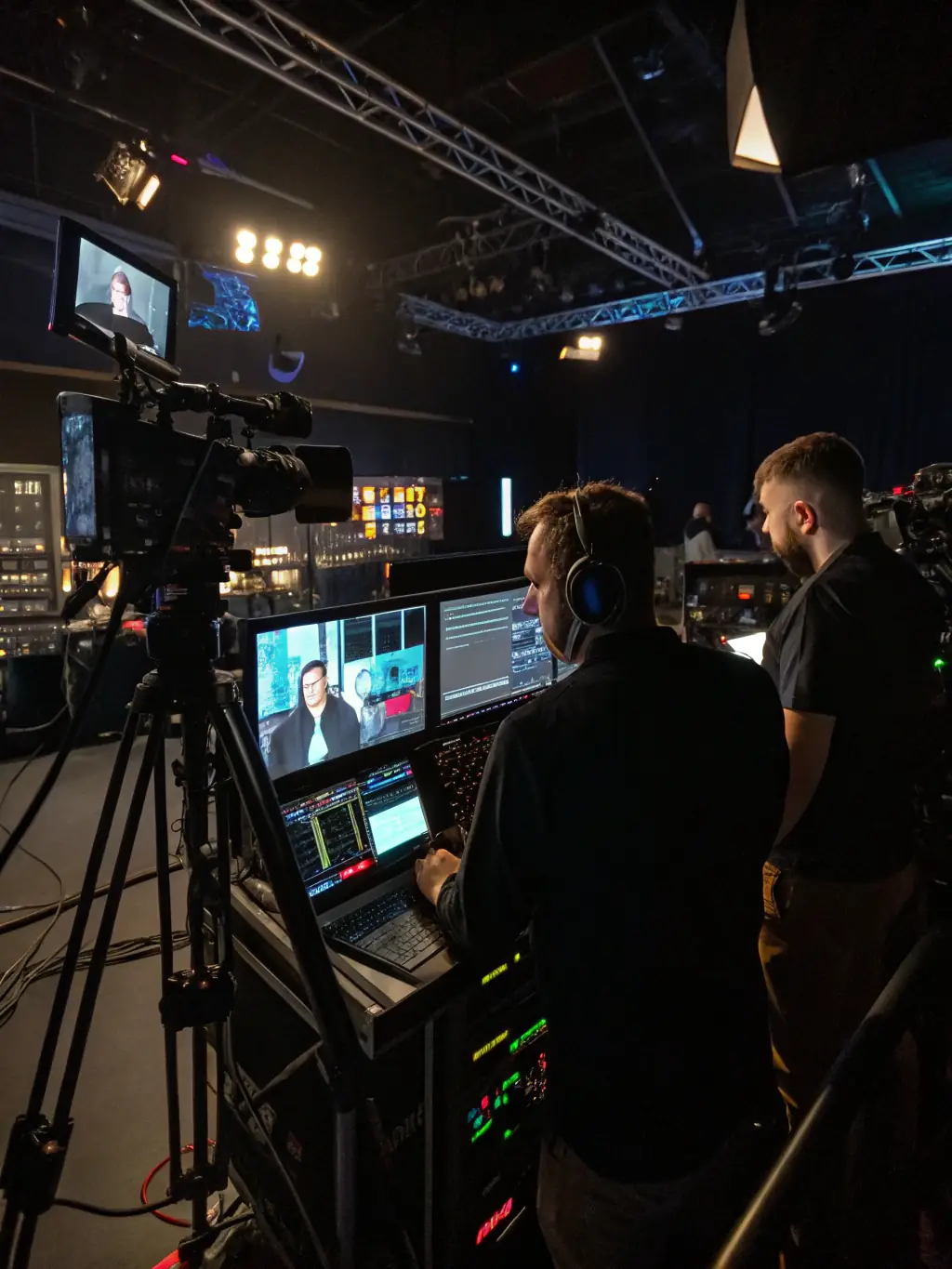 A close-up of enbex's streaming team monitoring a live broadcast, emphasizing their expertise in delivering high-quality streaming solutions.
